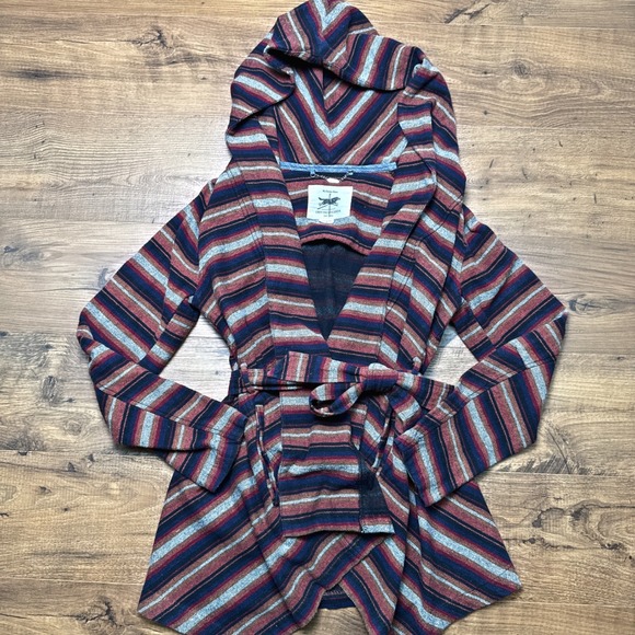 Obey Propaganda Womens M Hooded Blanket Jacket Striped Western Tie Front Boho - Picture 1 of 7